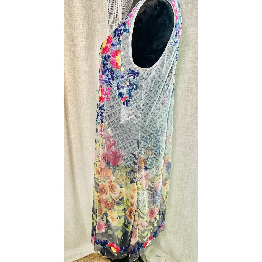 Johnny Was BIYA Rhandi Mesh Dress Floral Embroidered Sleeveless NO Slip Medium - Picture 2 of 10